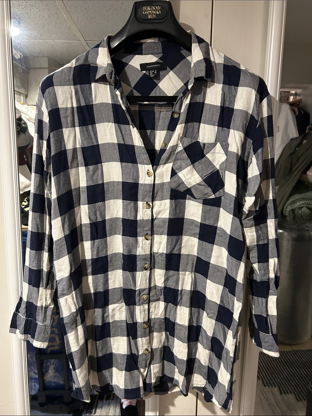 Atmosphere Navy and White Check Button-Down Shirt